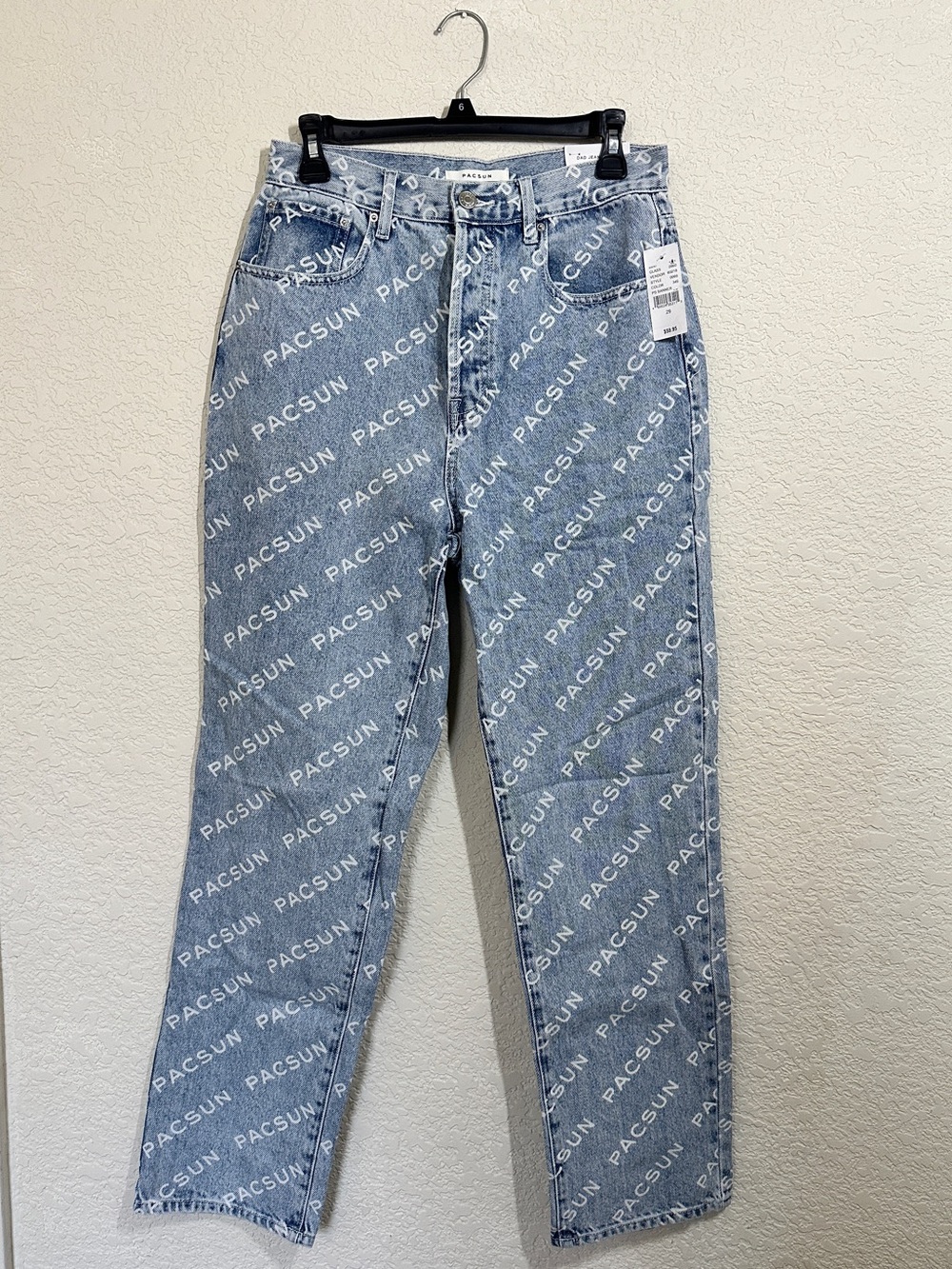 PacSun Light Blue Over-Branded All-Over Logo Straight Leg Jeans